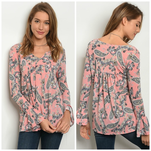 Paisley Pullover Top w/Bell Sleeves - Picture 2 of 3